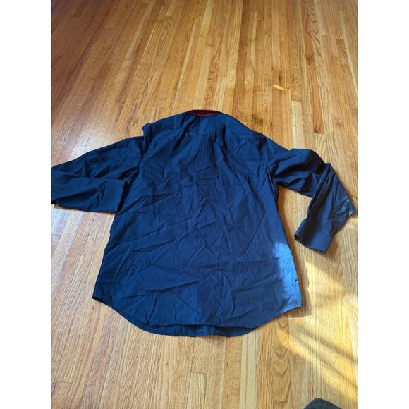 Calvin Klein Mens Button-Down Shirt Red Striped Collar Navy Blue Size M - Picture 2 of 9